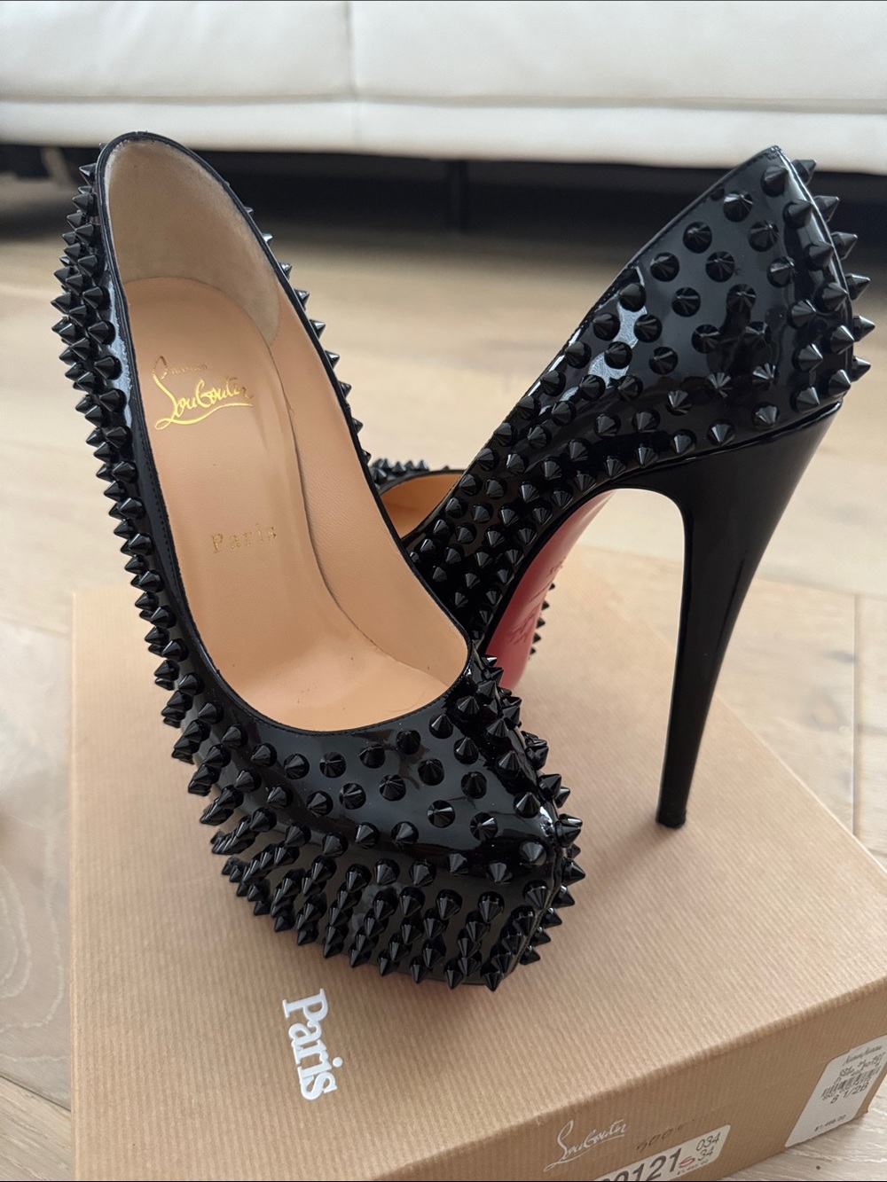 Christian Louboutin Daffodile Black Patent Spike Platform Pumps